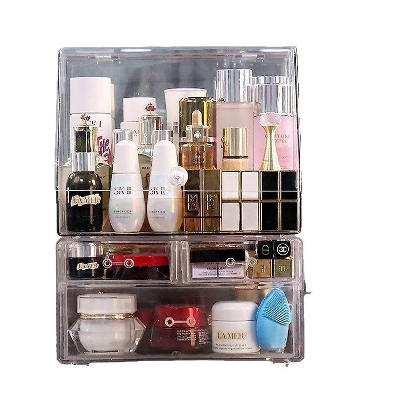 Organizator cosmetic transparent rezistent la praf cu capacitate mare pentru rujuri și produse de îngrijire a pielii