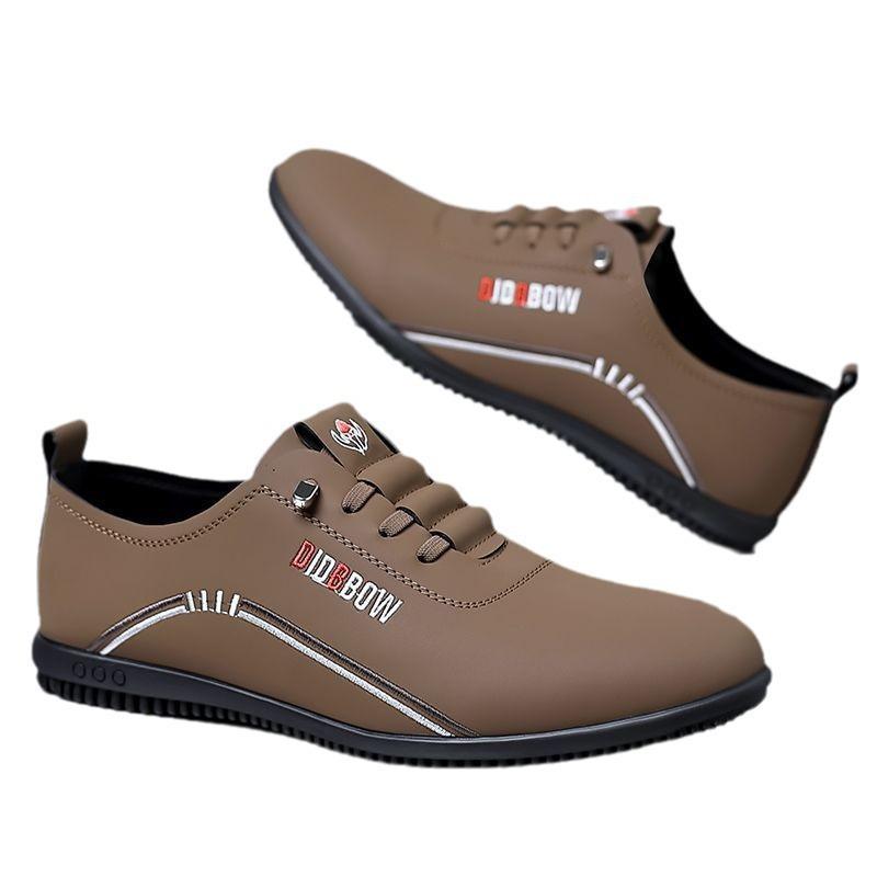 New Autumn Men's Leather Shoes with One Foot, Soft Leather Soft-soled Business Casual Shoes, Trendy Lightweight Doudou Shoes, Dad Shoes