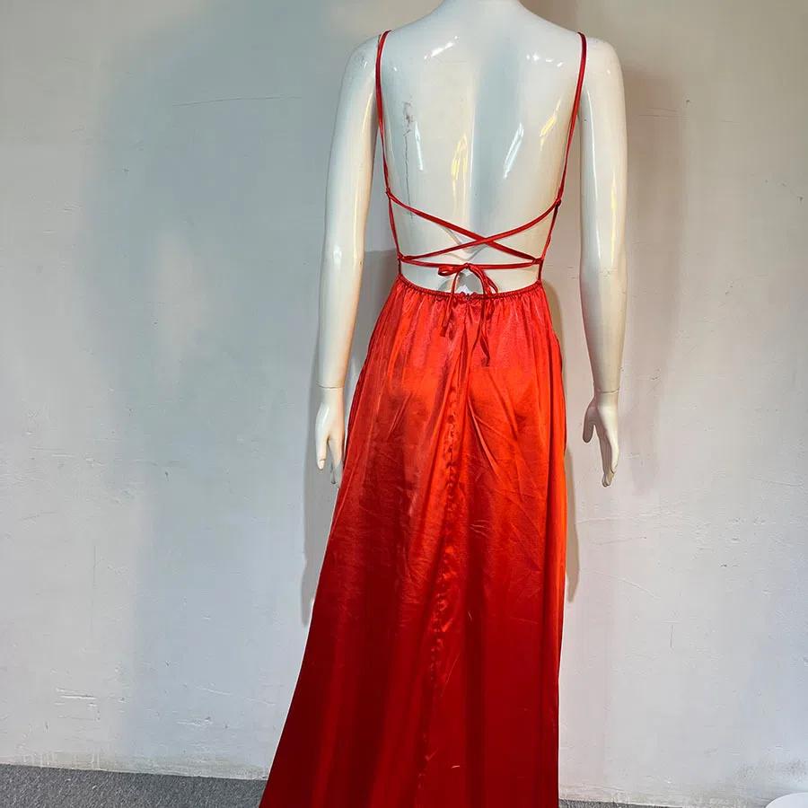 2025 Nové šaty pro družičky, Dlouhá róba na špagetová ramínka s malou vlečkou, Elegantní jednobarevné večerní párty šaty