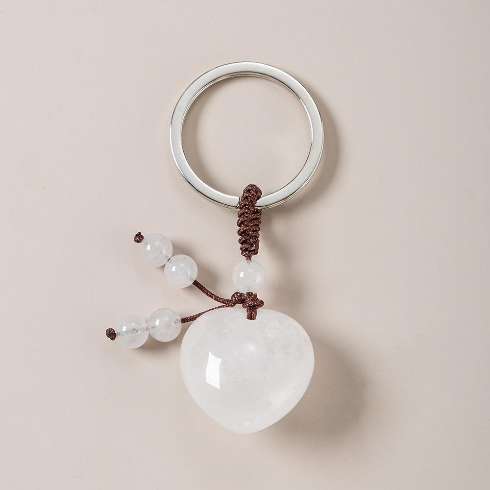 1PC Natural Stone Heart Keychain Healing Crystal Stone Rose Quartz Jewelry Tassel Keyring Bag Charms for Handbags