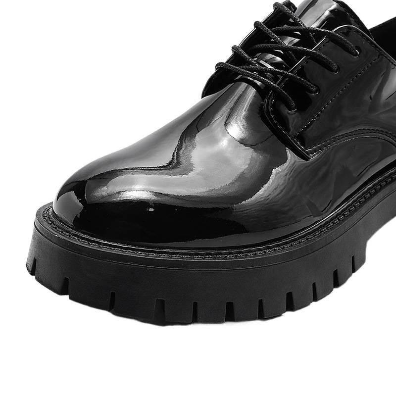 Leather Shoes Men's Patent Leather Glossy Big Head Tooling Casual Business Dress Black