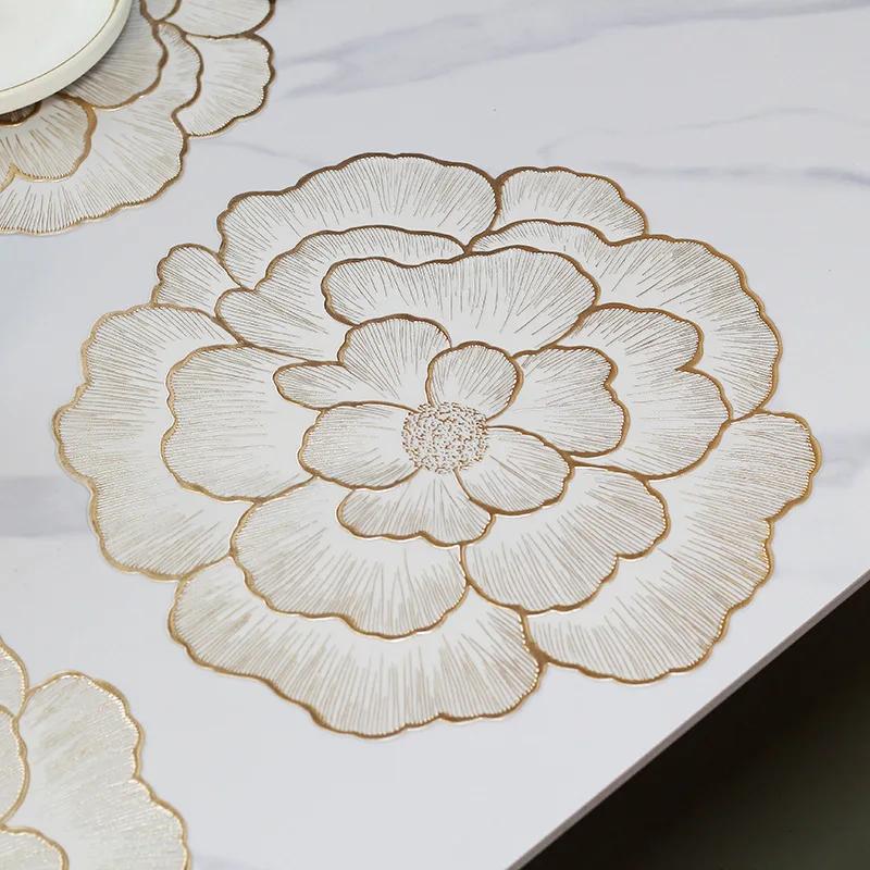 1pcs/6pcs PVC Flower Placemat Dining Decorative Heat Resistant Table Pad Coasters Home Party Wedding Christmas