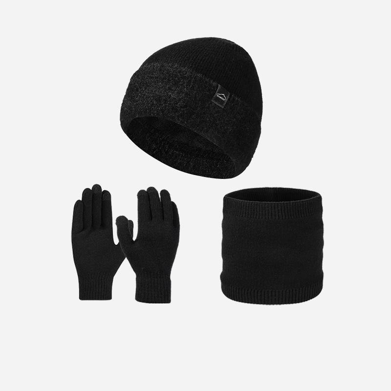 Winter Men's Knitted Hat Scarf Gloves Warm-Keeping Kit Large-Head Velvet Thick Wool Hat