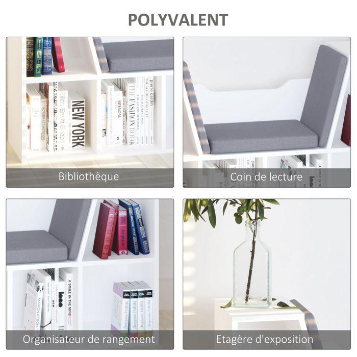 Bibliothèque banc 2 en 1 - HOMCOM - étagère cube 6 compartiments meuble rangement salon - bois - 102x30x61cm - gris