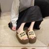 Casual outer wear Korean version of the letter Mao Mao one-word drag women 2025 autumn and winter new warm and velvet thick-soled cotton slippers tide