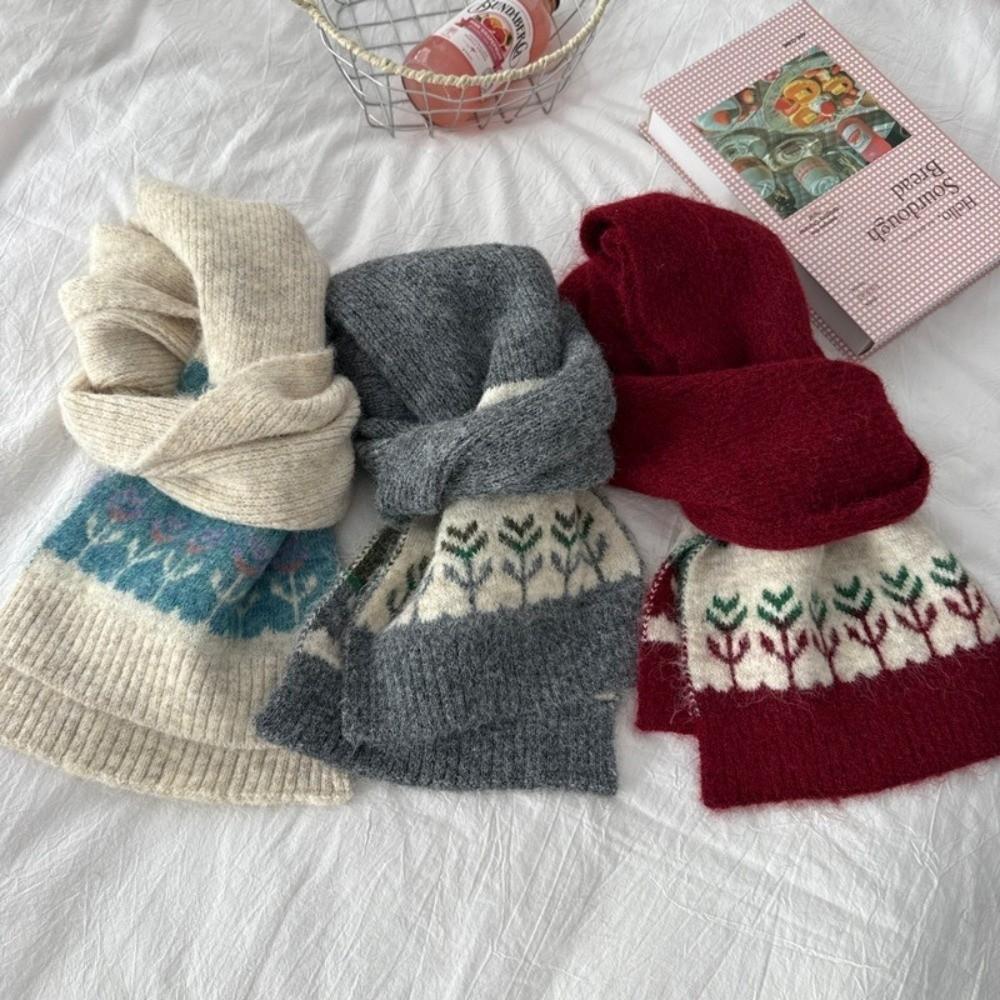 Warm Jacquard Knit Scarf Neck Protection Winter Scarf Retro Woolen Scarf Autumn Winter