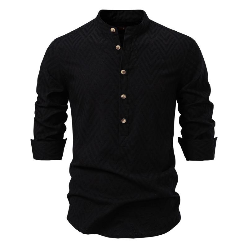 Spring Summer New Men's Long-sleeved Stand-up Collar Shirt