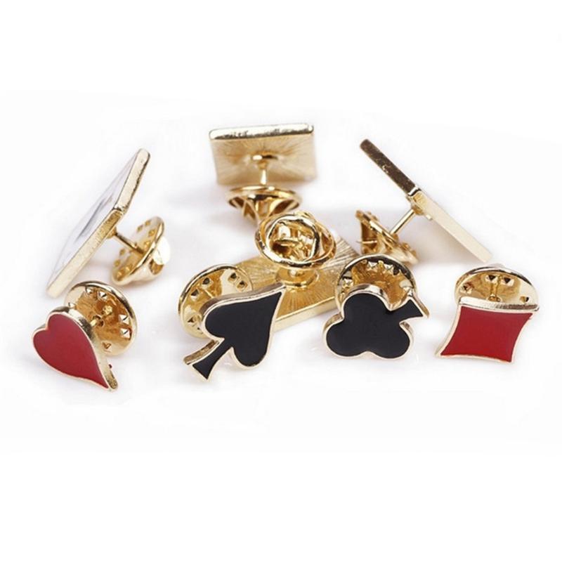 4PCS Cuteness Brooch Poker Card Theme Lovely Pin Stylish Party Badge Alloy Texture for Party Dress Up and Present Giving
