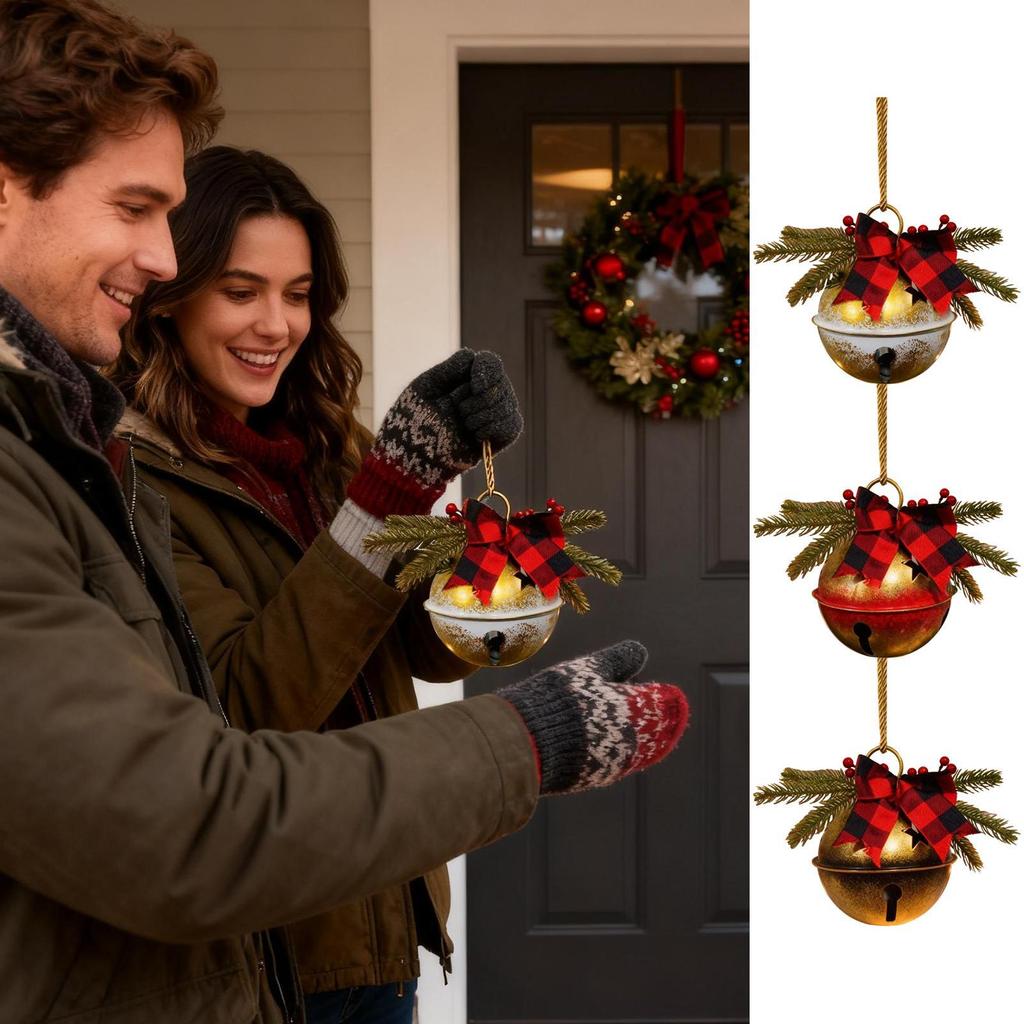 Christmas Gold Bell Ornament Metal Christmas Tree Large Jingle Bell Classic Hangable Pendant For Window Staircase Wall