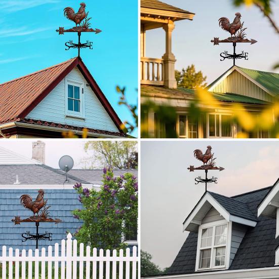 Rooster Weather Vane Retro Metal Wind Vane Roof Decoration Farmhouse Decorative Weather Vane for Outdoor Garden Decor
