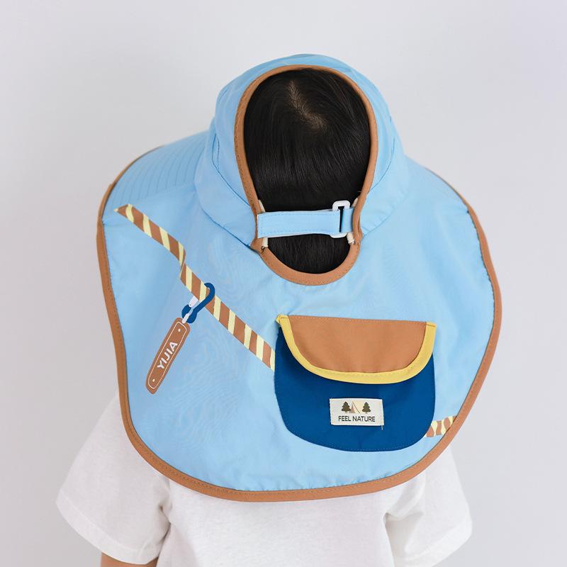 Spring and Summer Children's Face Covering Breathable Sun Hat Cartoon Large brimmed Shawl Hat Travel Neck Protection Thin Sun Hat Boys and Girls