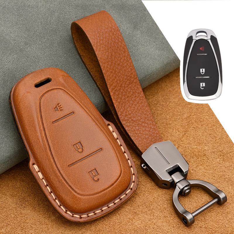 Genuine Leather Key Case Cover Suitable for Chevrolet Tracker Buckle Malibu XL Explorer Volando Pioneer Key Fob Protector