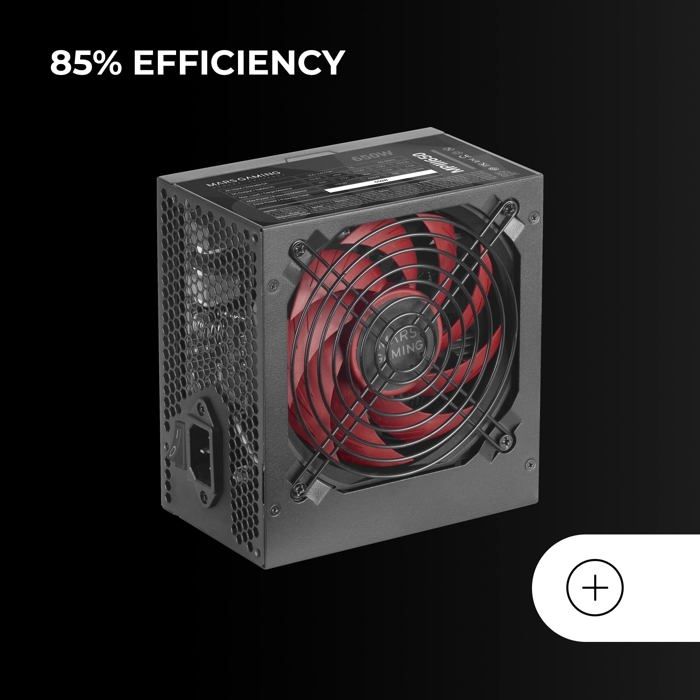 Mars Gaming MPIII650, Alimentation PC ATX 650W, 5 Ans Garantie, Technologie Silencieuse AI-RPM, Efficacité 85%, Noir