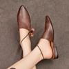 Women's New Spring/Summer Pointed Silk Cowhide Leather Embroidered Middle Heel Large Headed Muller Slippers