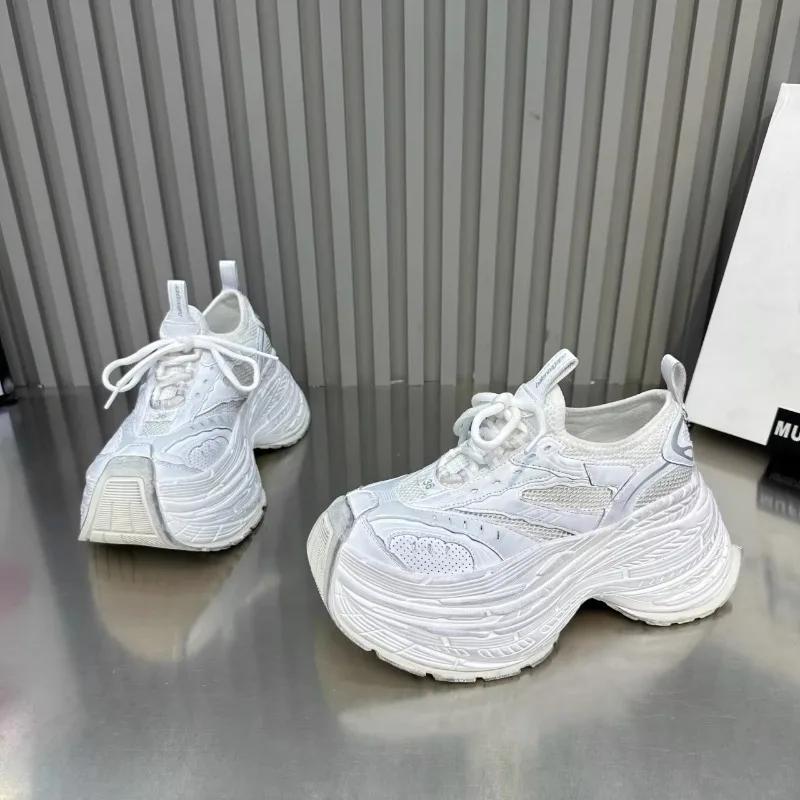 Fashion 8cm Air Mesh Microfiber Leather Autumn Platform Vulcanize Women Chunky Sneaker Vulcanize Spring High Brand Comfort Shoes