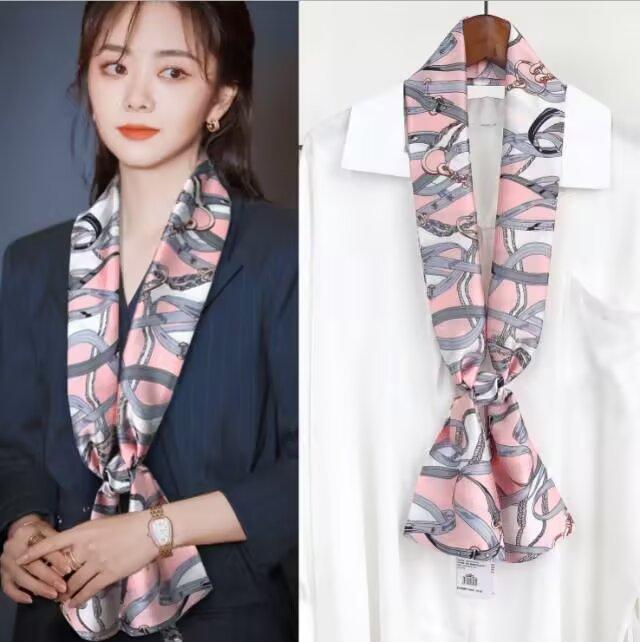 

Silk Scarf For Women Luxury Floral Print Scrunchies Ribbon Neckerchief Hairband Soft Satin Lady Headband Bagscarf Neck Tie