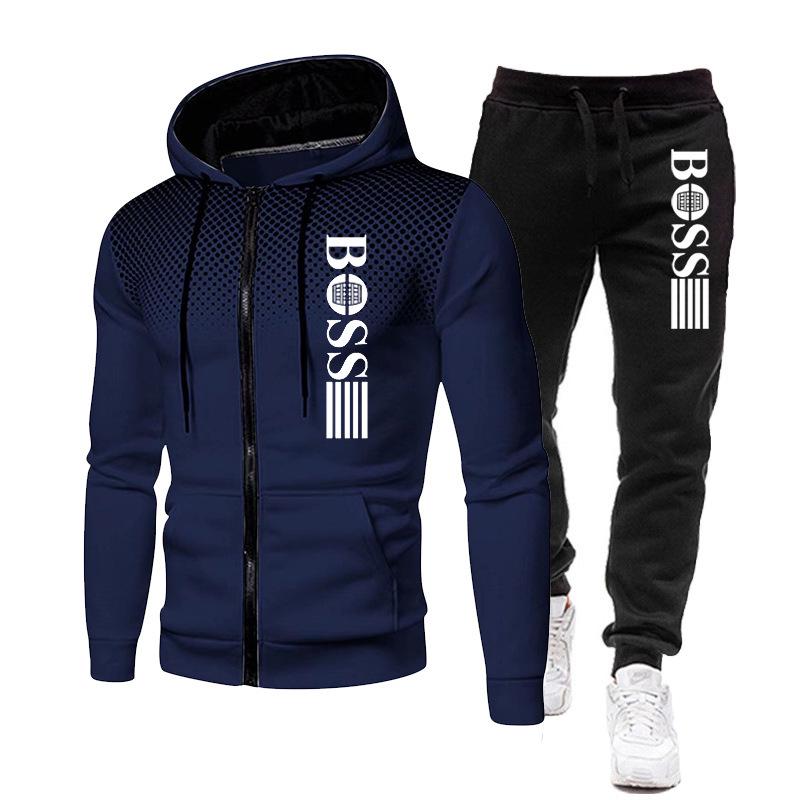 2023 Trendy Men's Zipper Hoodie Tracksuit - Autumn/Winter Casual Brand Print Set