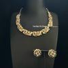 Vintage Plain Gold Diamond-Inlaid Stud Earrings & Necklace Set In 925 Silver for Women