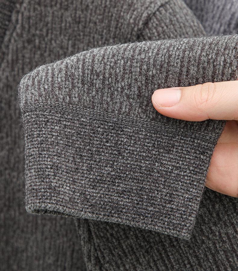 Men's Thick Fleece-Lined Knitwear: Two-Piece Look, Autumn/Winter Style for Middle-Aged & Young Casual Wear.