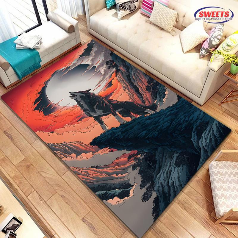 3D HD Printing Brave Wolf Carpet for Living Room Bedroom Hallway Long Strip, Anti-slip Soft Area Rug Sofa Doormat Home Decor Mat