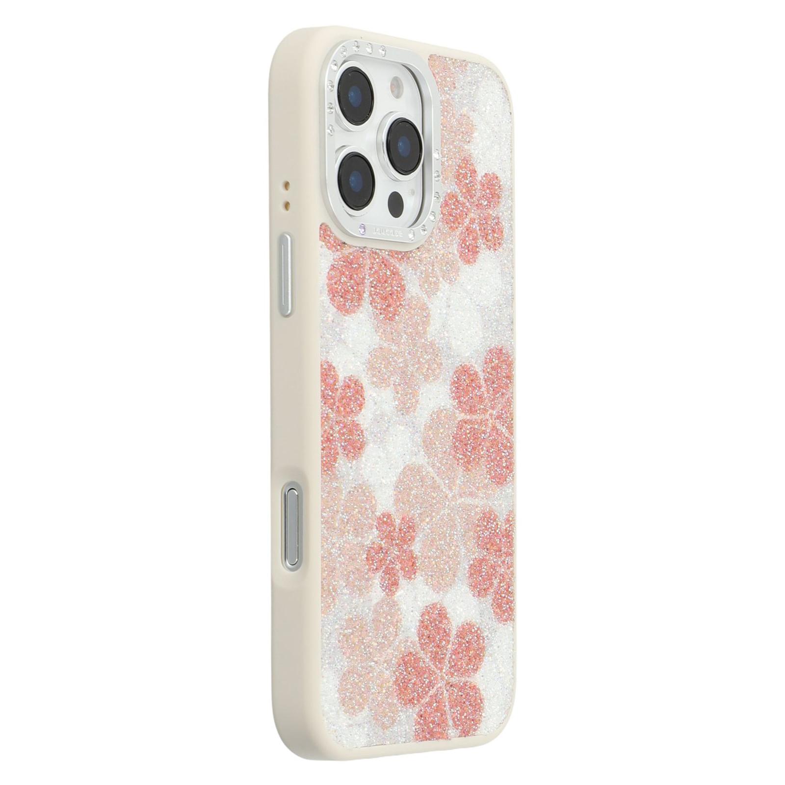 

JAUCASE For iPhone 16 Pro Max Magnetic Case Glitter Flower Pattern PU + TPU + PC Phone Back Cover B