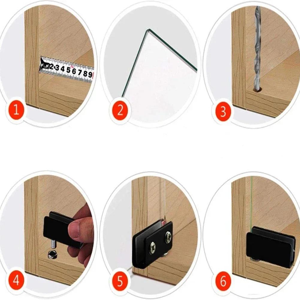 1 Pair Glass Door Pivot Hinges Clamp Stainless Steel Rotating Shaft Wine Cabinet Rotating Hinges Clip Furniture Hardware