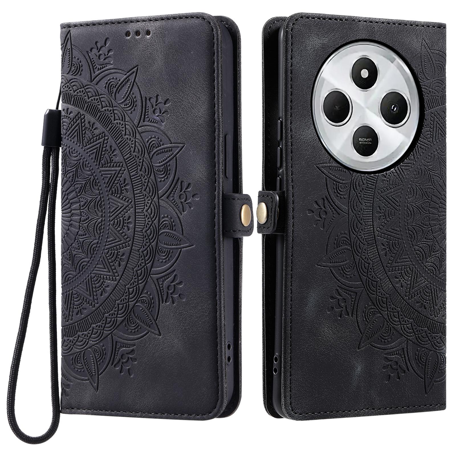 

Style 016 For Xiaomi Poco C75 4G/Redmi 14R 5G/14C 4G Case Skin Feel Totem Imprinted Wallet Leather Phone Cover Black
