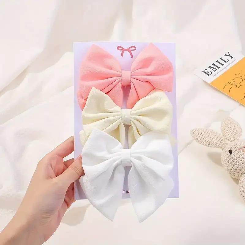 3pcs 4.13'' Grosgrain Ribbon Hair Bows Clips Sweet Bowknot Hairpins Barrettes Headwear Women Girls  Hair Accessories