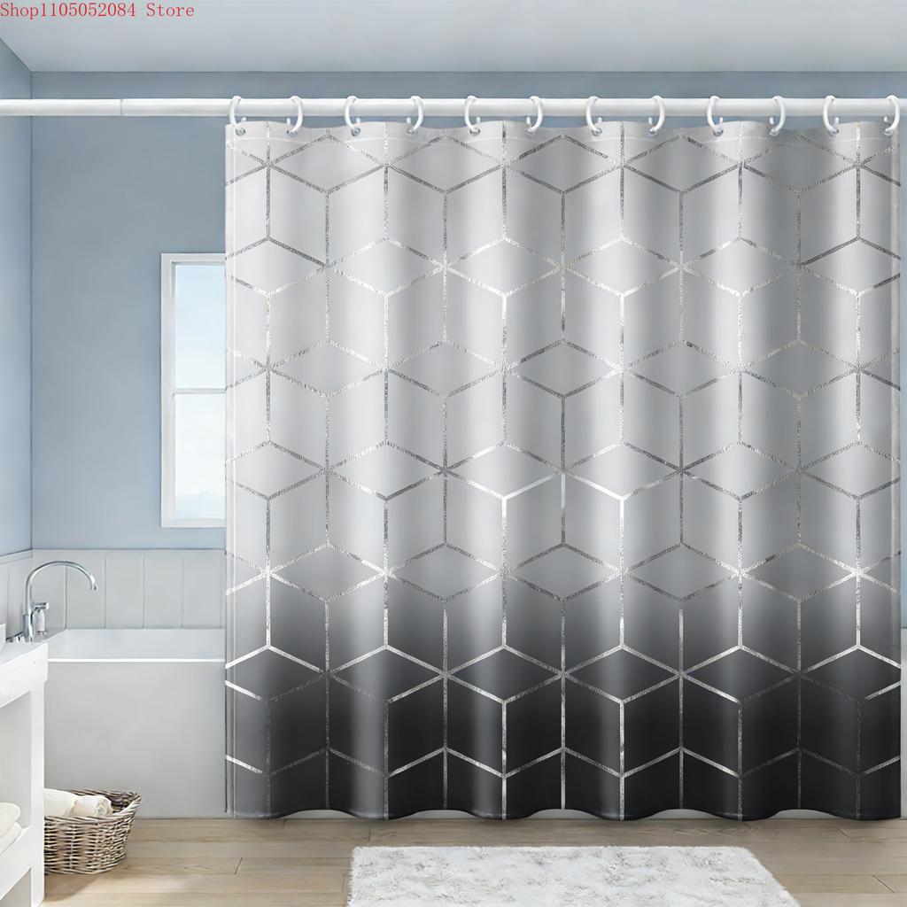 3D Black Geometric Chevron Pattern Waterproof Shower Curtain For Modern Bathroom