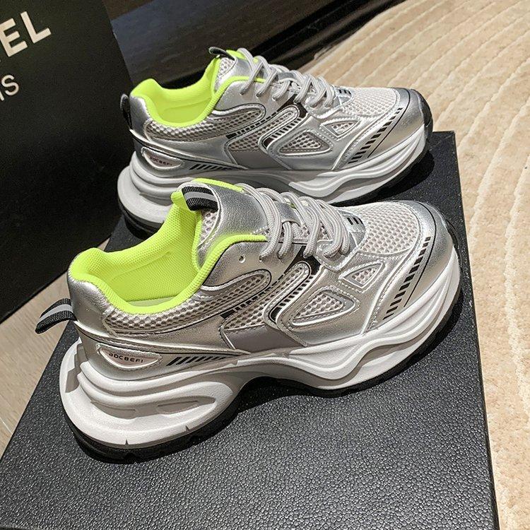 

[Armano] Mesh white Hong Kong style 2025 summer new models show feet small thick soles fried street versatile dad shoes girl 40 серебряный