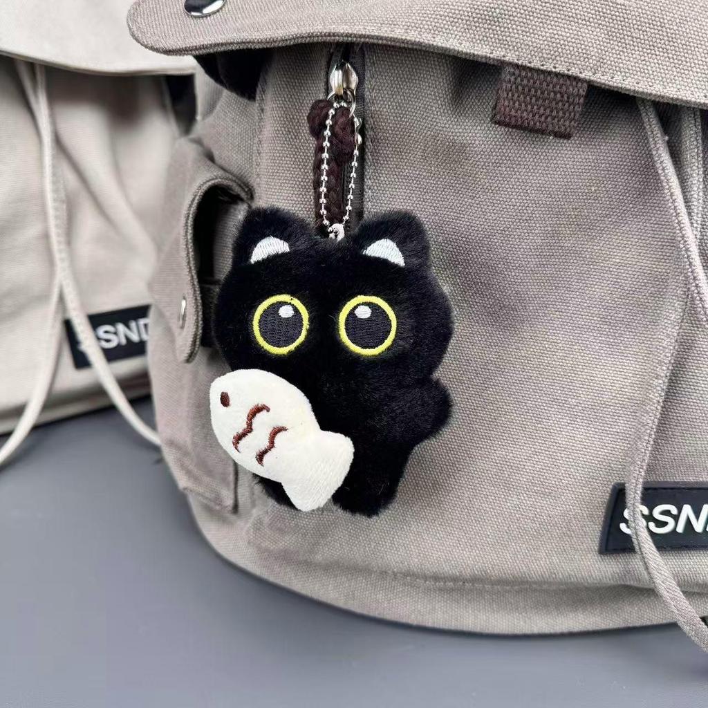 Best-Selling Squeaky Black Cat Plush Keychain - Cute Kitten Ornament Keyring for Couples