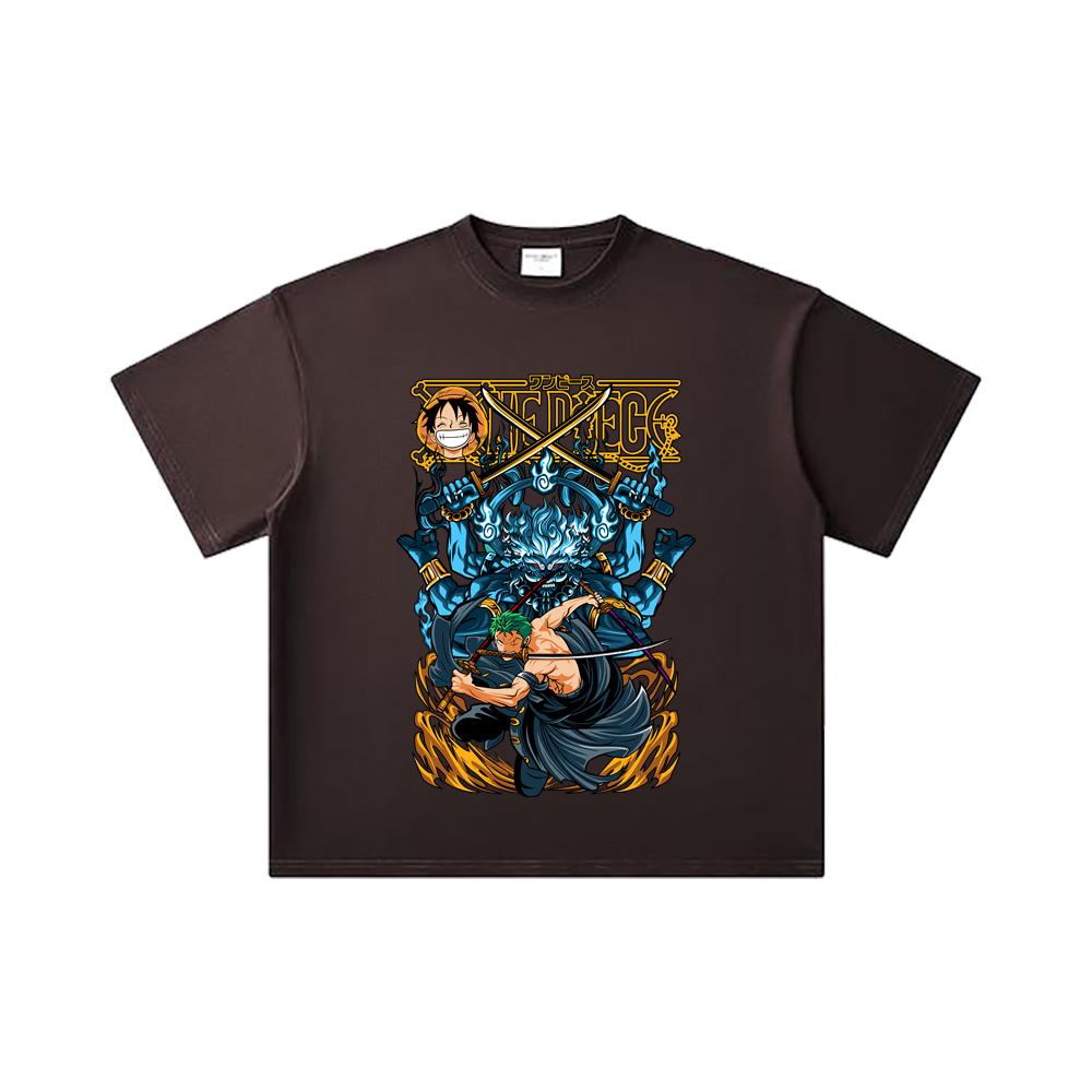 260 GSM Double Yarn 32 Count 100% Cotton One Piece V8 Zoro Print Unisex Heavy Cotton T Shirt