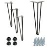 Set of 4 Hairpin Furniture Legs, Height 41 Cm, 3 Rods, Black with Plastic Feet