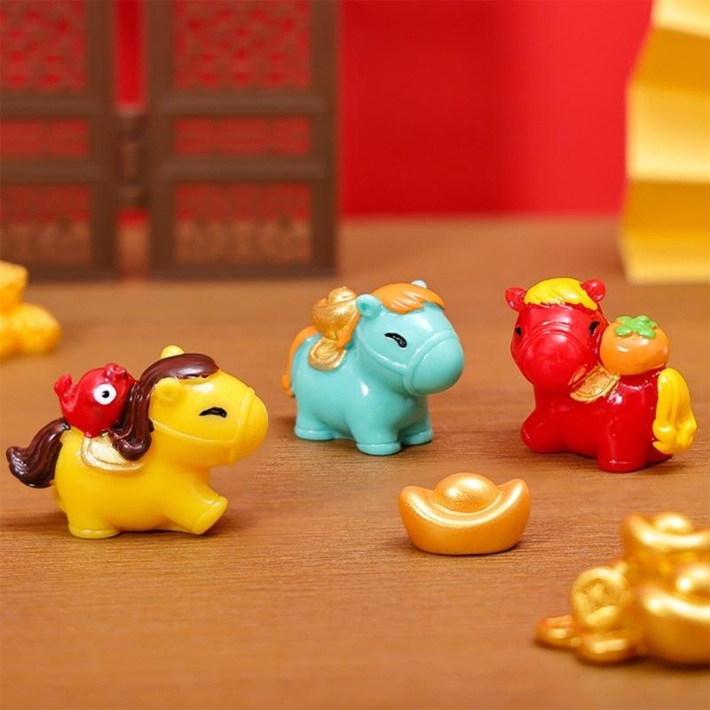 6 Piece Chinese Zodiacs Horse Miniature Figurine Resins Craft Desk Decors Ornaments for Home Office New Year Celebration