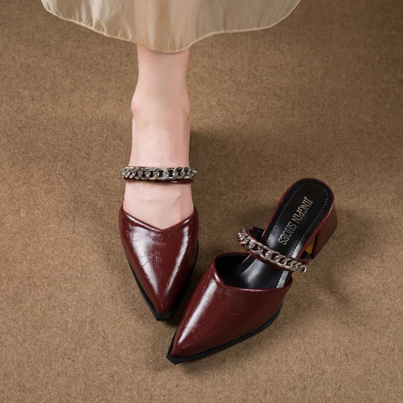 Chaussures Femme 2026 Pantoufles Talons Bout Couvert Luxe Pantoufle Haut Designer Été Nouveau Cuir Véritable Mode Pantoufles Femmes