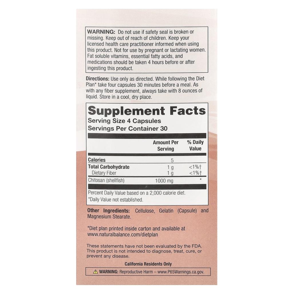 Natural Balance, Original Chitosan, 1,000mg, 120 capsules (250mg per capsule)