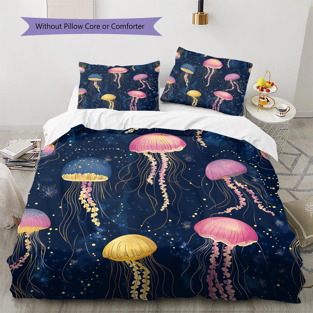 Colorful jellyfish  Pattern Bedding Quilt Set Quilt Cover Pillowcase Home Decoration  Gift (1 * duvet cover + 2 * pillowcase, without core)