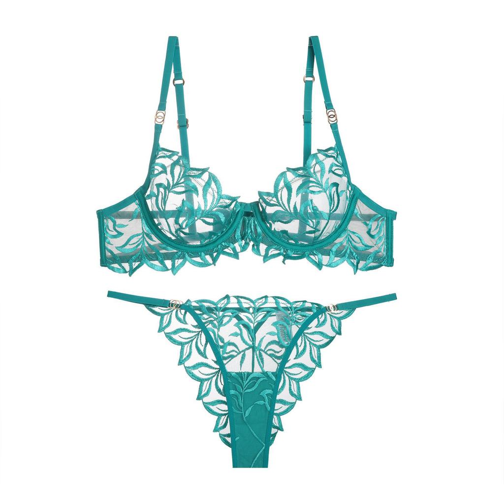 Women's Sexy Lace Bra and Panty Set, Embroidered, Anti-Sag, for Big Breasts
