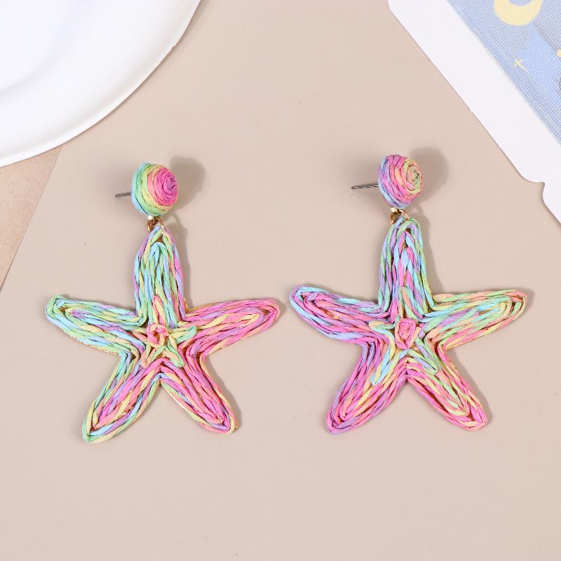 Exaggerated Handmade Retro Rattan Raffia Geometric Earrings Ethnic Style Summer Beach Women'S Tassel Earring