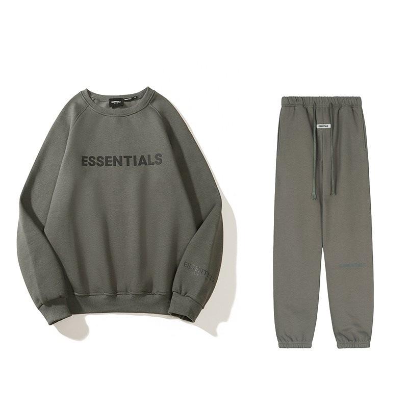 ESSENTIALS 3D Silikonový Nápis Flokovaný Potisk Mikina s Kapucí a Joggers Set