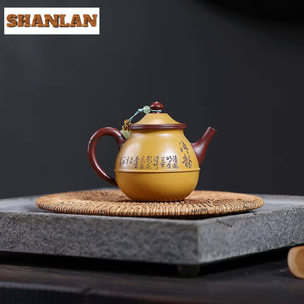 130ml Authentic Yixing Purple Clay Teapots Handmade Bamboo Hat Pot Raw Ore Section Mud Tea Maker Kettle Chinese Zisha Tea Set