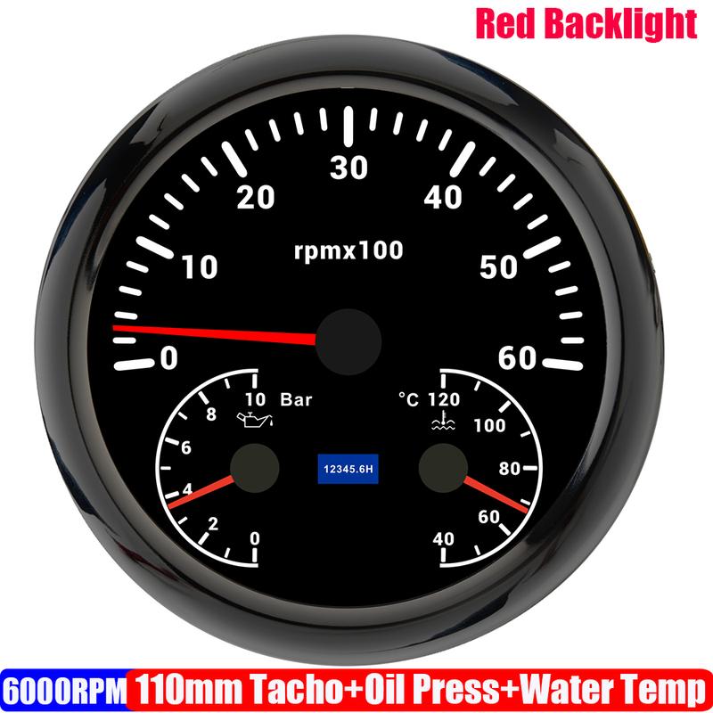 ZMFJH Multifunctional 110mm Gauge Red LED 3000-8000RPM Tachometer+Oil Pressure Gauge+Water Temperature Meter 40-120℃ Car Boat