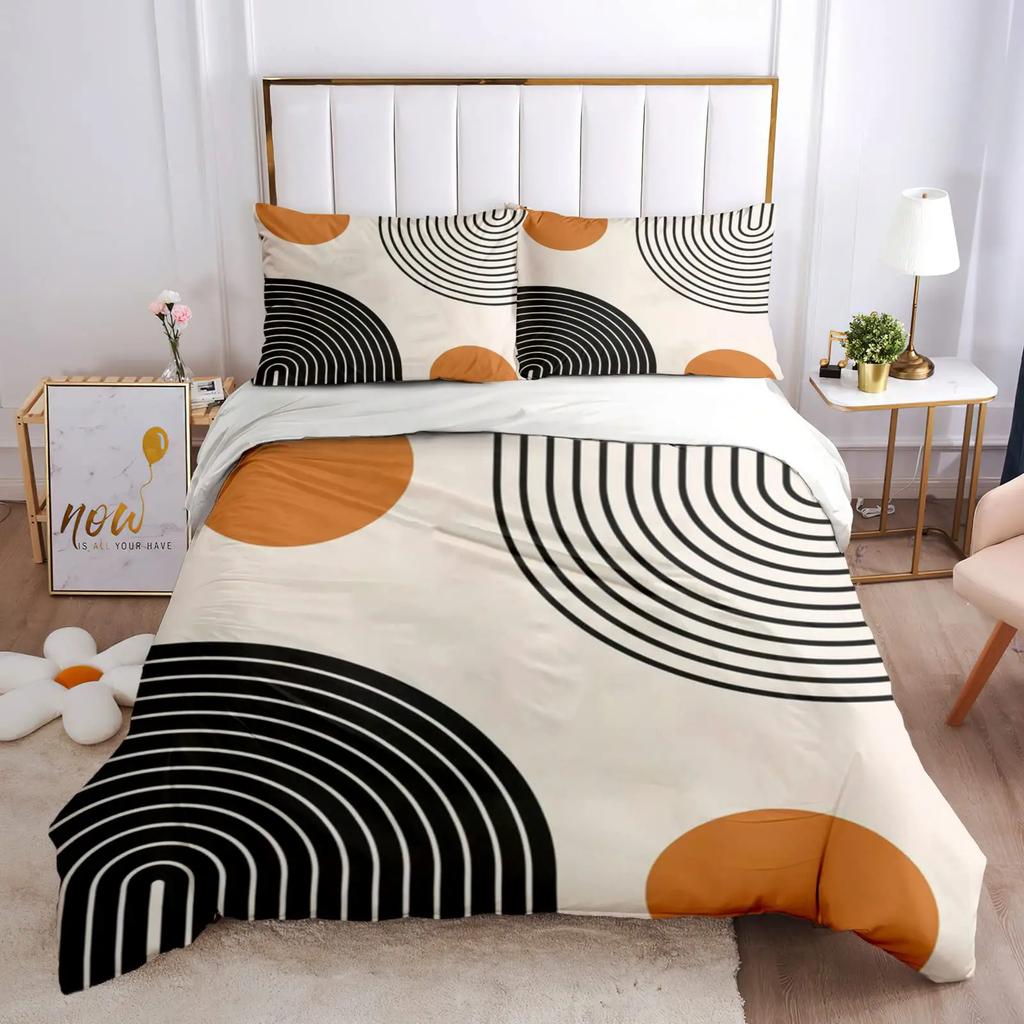 Abstract Geometric Rainbow Sun Circles Comforter Cover Microfiber Soft Bedding Sets Medieval Boho Century Modern Duvet Cover Set
