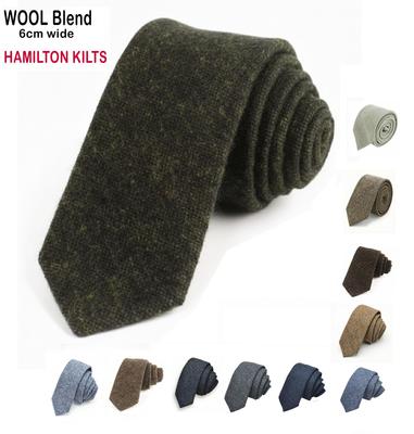 עניבה מסורתית מצמר טוויד דוגמת משבצות טארטן סקוטי דג מלוח 6 ס"מ