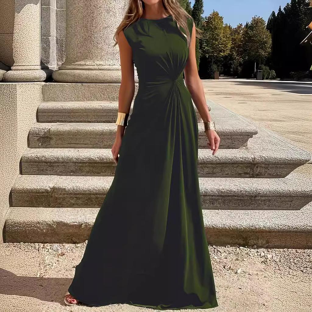 Rochie nouă la modă, casual, de ieșit, cu temperament, pentru navetă, cu talie marcată, elegantă, cu gât rotund