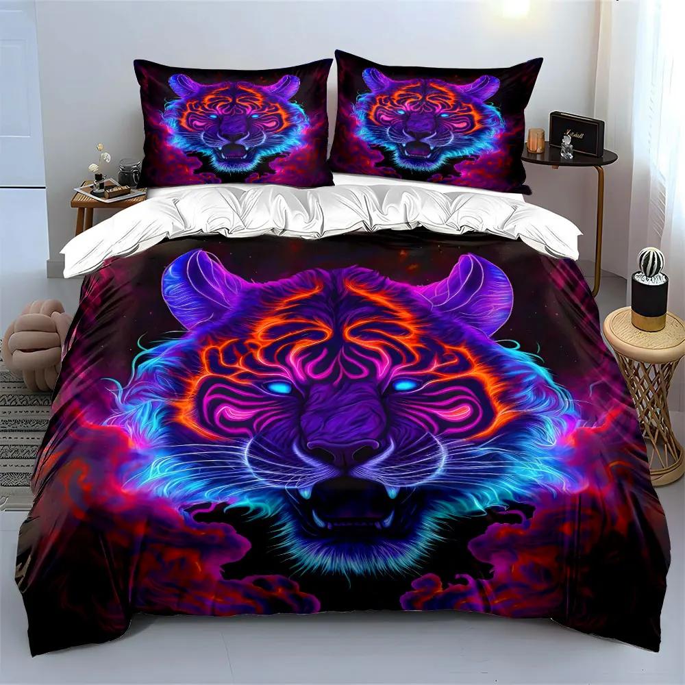 "Neon Tiger Art Decor Set" Soft Comfortable Duvet Cover Bedding Set Included 1*Duvet Cover & 2*Pillowcases, gift