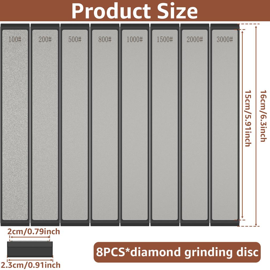8PCS Diamond Knife Sharpening Stones 100-3000Grit Diamond Whetstones with a Non-Slip Base For RUIXIN PRO RX-008 RX-009