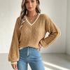Women S V Neck Lantern Sleeve Pullover Sweater Loose Fit College Style Autumn Winter