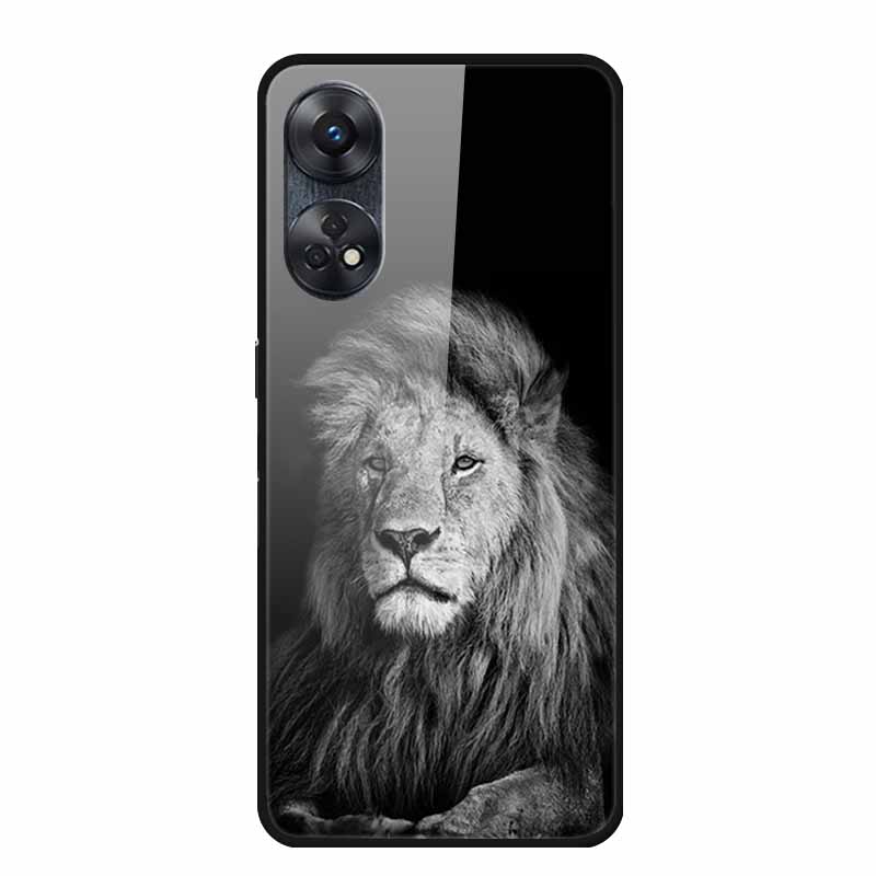 For Oppo Reno8 T 4G Case Luxury Tempered Glass Back Cover Hard Case For Reno8 T 4G 6.43" Capa Funda Animal Vividly Coque Wolf