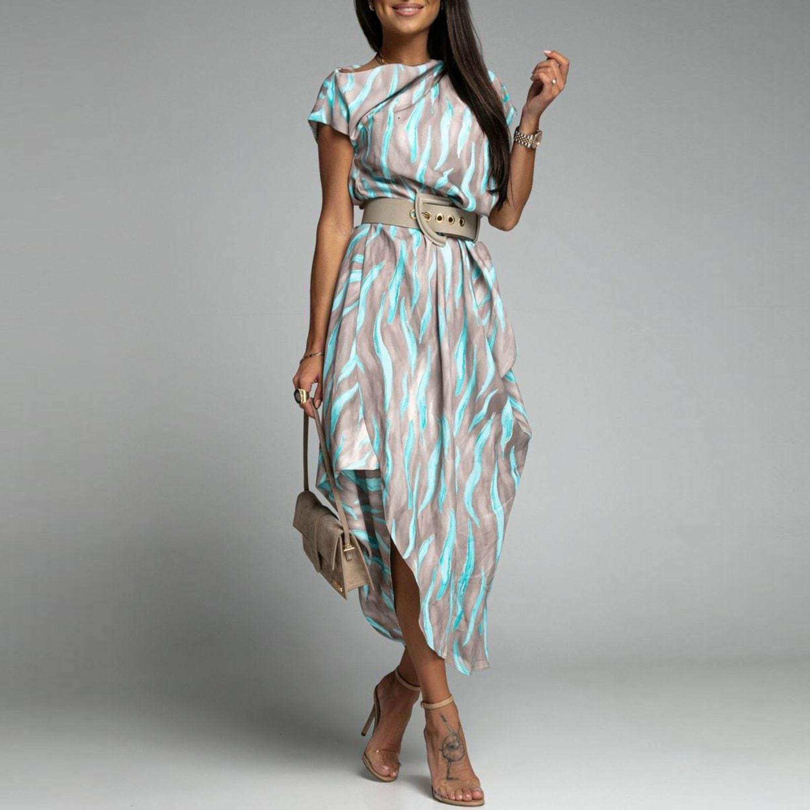 

Модное женское повседневное модное пуловер с принтом и коротким рукавом M синий